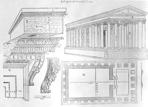 La Maison Carrée, illustrazione da Discours historial de lantique et illustre cite de Nismes di Jean Poldo d