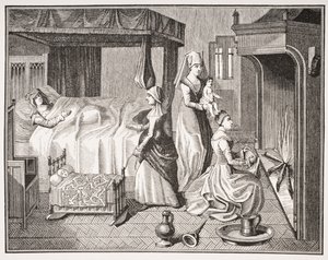 Il neonato, da una miniatura del XV secolo in 