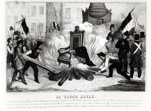 Il popolo brucia il trono a Place de la Bastille, 1848 da French School