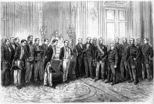 Il Presidente della Repubblica Francese Adolphe Thiers (1797-1877) riceve gli ambasciatori giapponesi al Palazzo dell