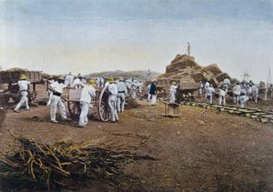 I prigionieri al lavoro nella colonia penale di Noumea in Nuova Caledonia, inciso da Gillot, c.1900 da French School