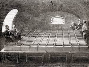 La batteria elettrica della Royal Institution, da Les Merveilles de la Science, pub.1870 da French School