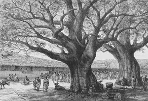 La residenza reale ad Aouabou, illustrazione da "Du Niger au Golfe de Guinee...", di Louis Gustave Binger, 1892 da French School