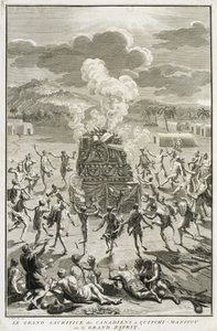 Il sacrificio a Quitchi-Manitou, o Il Grande Spirito, dai canadesi, illustrazione da Cerimonie e usanze religiose, inciso da Bernard Picart (1673-1733) 1723
