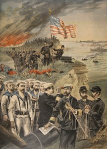 La guerra ispano-americana: sbarco a Guantanamo, illustrazione da Le Petit Journal: Supplement illustre, 1898