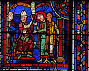 La finestra di San Martino: il santo riceve una benedizione da San Ilario da French School