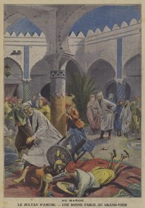 Il Sultano del Marocco si diverte facendo uno scherzo al suo Gran Visir (litografia a colori) da French School