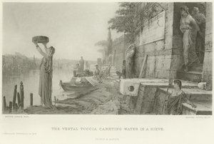 La vestale Tuccia che porta acqua in un setaccio (incisione) da French School