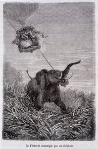 La Victoria trainata da un elefante - in "Cinque settimane in pallone", romanzo di Jules Verne