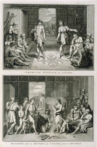 La cerimonia del matrimonio e il modo di divorziare in Canada, illustrazione da Cerimonie e usanze religiose, inciso da Bernard Picart (1673-1733) 1723 da French School