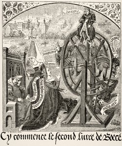 La ruota della fortuna, da Scienza e Letteratura nel Medioevo di Paul Lacroix (1806-84) pubblicato a Londra nel 1878 da French School