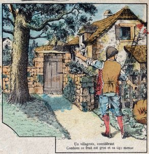 La ghianda e la zucca. Favole di Jean de La Fontaine (1621-95). Immagine di Epinal fine XIX secolo.