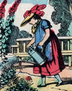 Le attività per le ragazze di buone famiglie: imparare il giardinaggio - immagine di Epinal - XIX secolo (incisione) da French School