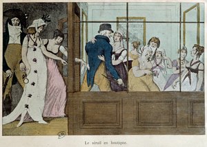 Il negozio degli appuntamenti: il serraglio nel negozio Una casa di tolleranza al Palais Royal di Parigi. Litografia dell