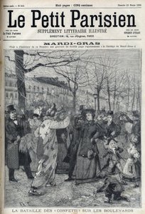 La battaglia dei coriandoli sul boulevard parigino durante il Martedì Grasso. Incisione in "Le Petit Parisien". da French School