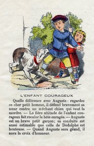 Il bambino coraggioso. Un bambino difende sua sorella contro un cane. Alfabeto dei ragazzi. Abecedario a valore morale contenente esercizi di lettura. Imagerie d