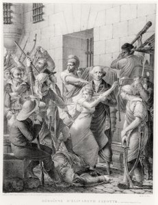 Il coraggio di Elisabeth Cazotte che protegge suo padre dalla folla (incisione) da French School