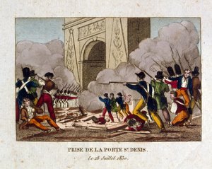 La cattura della Porta di St Denis, Parigi, durante la Rivoluzione francese del 1830 da French School