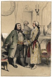 Il compositore Joseph Haydn riceve un uomo che gli chiede di comporre un minuetto per il matrimonio di sua figlia. Tavola tratta da 