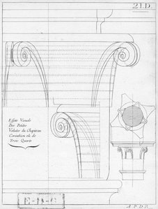 Il capitello corinzio, illustrazione da un libro di geometria, XVIII o XIX secolo, pubblicato Avec Privilege du Roy et E.. du Gouvernement da French School