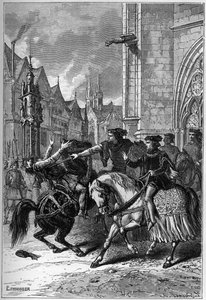 La morte di Wat Tyler a Smithfield, Londra, nel 1381 durante la Rivolta dei Contadini - Morte di Wat (o Walter) Tyler, rivoluzionario inglese, a Smithfield, durante la Rivolta dei Contadini, Londra da French School