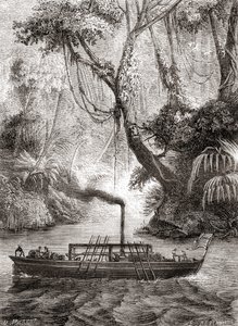 Il primo collaudo riuscito del battello a vapore Perseverance di John Fitch sul fiume Delaware, America, 22 agosto da French School