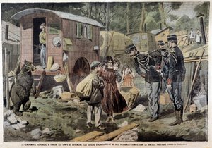 La gendarmeria cerca, attraverso i campi zingari, gli autori dei recenti attacchi e rapine commessi nella periferia parigina - in "Pelerin" del 21/04/1907 da French School