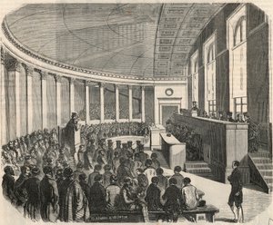 Il grande anfiteatro durante un concorso alla scuola di diritto di Parigi - incisione in 