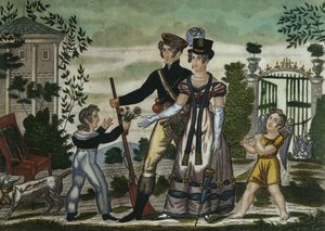 Il ritorno dei cacciatori, tavola 4, inizio XIX secolo (incisione a colori)