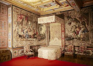 La camera da letto del re con arazzi Gobelins dopo Simon Vouet (1590-1649) da French School