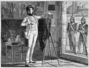 Il laboratorio di Niepce de Saint-Victor, nella stanza della polizia della caserma della guardia municipale del faubourg Saint-Martin, nel 1848 - in "Le meraviglie della scienza" di Louis Figuier
