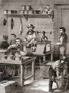 La fabbricazione del cotone da sparo nel XIX secolo, da Les Merveilles de la Science, pubblicato c.1870