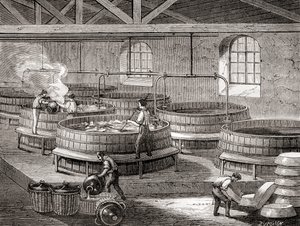 La fabbricazione del sapone in grandi vasche nel XIX secolo, da 