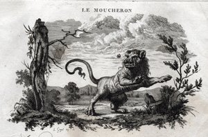 Le zanzare. Favola di Esopo. (Scrittore greco Esopo, VI secolo a.C.) Scritta da Guillaume Montfort e incisa da Beauble nel 1801 da French School
