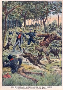 I nuovi ausiliari della polizia: la brigata cinofila opera una retata al Bois de Boulogne, illustrazione da 
