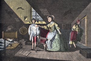 Il sarto pio colto in adulterio. Incisione di Cabbage del 1768 in "Lire Et Galanterie". Collezione settimanale di immagini galanti sotto la direzione di John Grand-Carteret. 1903-1904. da French School