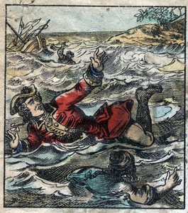 Il naufragio di Lemuel Gulliver. Illustrazione per "I viaggi di Gulliver" di Jonathan Swift (1667-1745). Imaging Epinal fine XIX secolo