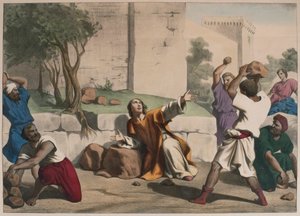 La lapidazione di Santo Stefano, illustrazione da un catechismo L