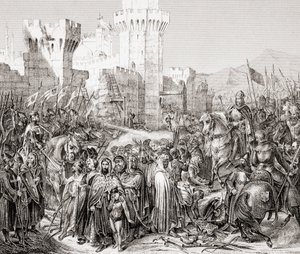 La resa di Acri a Filippo II di Francia, chiamato Filippo Augusto, durante la Terza Crociata, da L