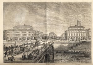 I due nuovi teatri di Place du Châtelet a Parigi nel 1862 - Incisione da 