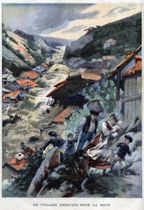 Il villaggio di Saint-Ours vicino a Barcellonnette nelle Alpi sepolto sotto il fango - in "Le Petit Parisien" da French School