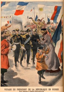 La visita del Presidente Loubet di Francia in Russia - Viaggio del Presidente della Repubblica Emile Loubet in Russia. I marinai a San Pietroburgo. Le Petit Journal, 8 giugno