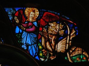 La finestra rosa occidentale che raffigura una scena dal Libro dell