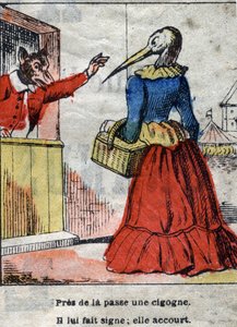 Il lupo e la cicogna. Favole di Jean de La Fontaine (1621-95). Imaging Epinal dalla fine del XIX secolo da French School