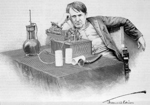 Thomas Edison e il suo fonografo - in "Le Monde Illustré" del 17/08/1884 da French School