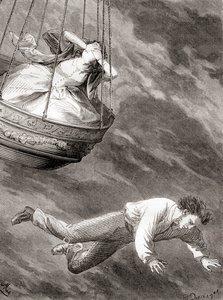 Thomas Harris, inventivo scienziato londinese e tenente e pioniere aeronautico inglese che cadde a morte da una mongolfiera il 25 maggio 1824, da Les Merveilles de la Science, pubblicato c.1870 da French School