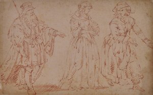 Tre figure teatrali: Re Lear, Cordelia e Cameriera da French School