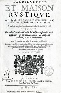 Pagina del titolo di LAgriculture et Maison Rustique, di Charles Estienne, edizione pubblicata nel 1641