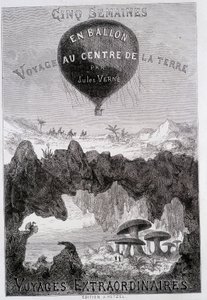 Pagina del titolo: "Cinque settimane in pallone" e "Viaggio al centro della Terra" di Jules Verne, sd. Editions Hetzel sotto il nome generale "Les Voyages Extraordinary"