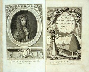 Pagina del titolo e ritratto del frontespizio di Journal du Voyage de Chevalier Chardin en Perse et aux Indes Orientales di Jean Chevalier Chardin, 1686 da French School